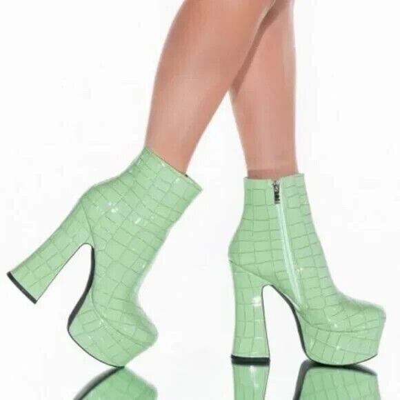 Azalea Wang Green Platform Chunky Booties Dolls Kill Style Size 8 New Festival - Picture 2 of 15